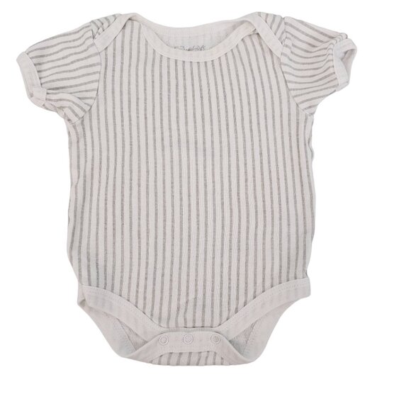 Rene Rofe Baby Bodysuit 6-9m One-Piece Short Sleeve Cotton White & Gray Stripes - Picture 3 of 9